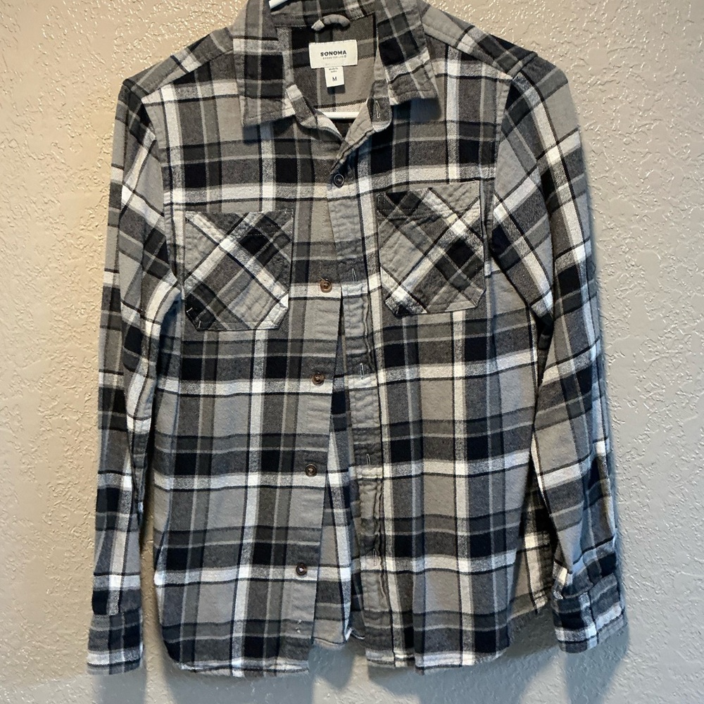 Sonoma Black and Gray Plaid Flannel Shirt